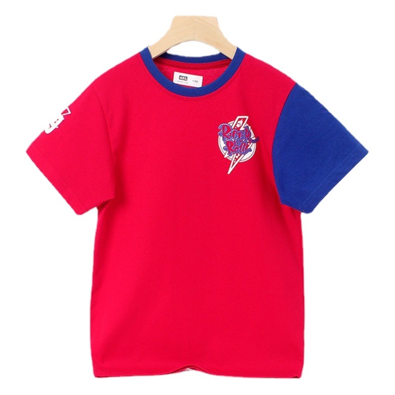 Ropa de verano de estilo coreano para niños Camiseta de manga corta para niños nuevos Camisa de algodón de color de contraste de moda para niños medianos y grandes al por mayor de manga corta para niños