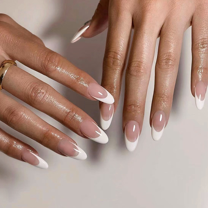 Manicure nails simple French white edge...