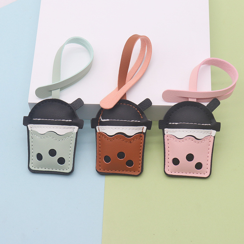 DIY ジュエリーバッグペンダントアクセサリー PU レザー立体両面マルチカラーミルクティーカップアクセサリー半完成キーホルダー|undefined