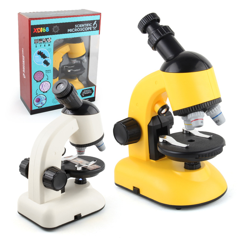 Actualizado microscopio óptico de los niños juguete cabeza giratoria HD 1200 veces Escuela Primaria Bioquímica ciencia y educación traje