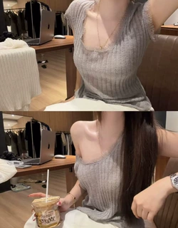 【六羊毛洗水】纯欲蕾丝花边上衣2026夏新款针织衫大u领短t恤女