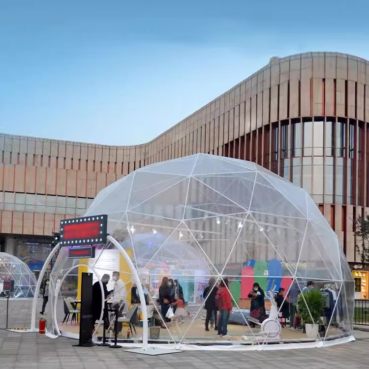 Red al aire libre tienda de restaurante celestial transparente tienda de campaña de luces de granja espectáculo de luz de barbacoa tienda de campaña esférica