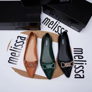 2023 Melisa New jelly shoes melissa bow pointed single-layer shoes flat single-layer shoes beach shoes fragrant