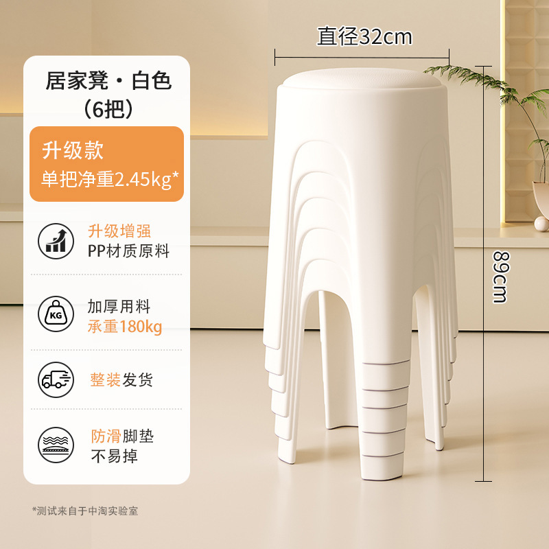 Los taburetes de plástico se pueden apilar para el hogar, taburetes redondos de crema de lujo ligero, mesa y silla de comedor de sala de estar, sillas de repuesto resistentes y duraderas