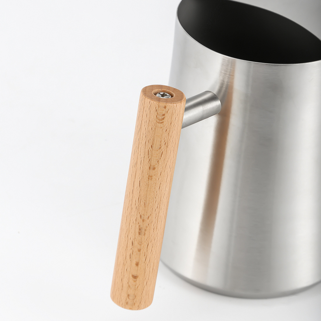 Nuevo Dispositivo de riego de acero inoxidable cintura que adelgaza la olla jardinería creativa regadera doméstica Mango de madera de metal regadera 1 litro