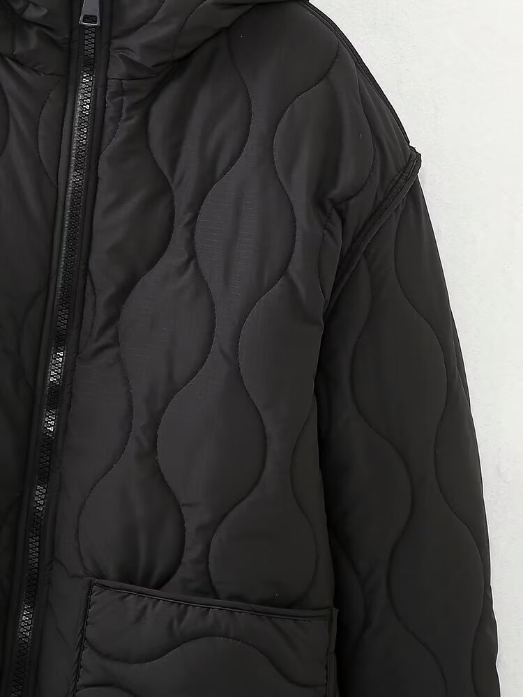 Women's clothing 2024 autumn and winter new hooded diamond grid warm jacket_voghion.com