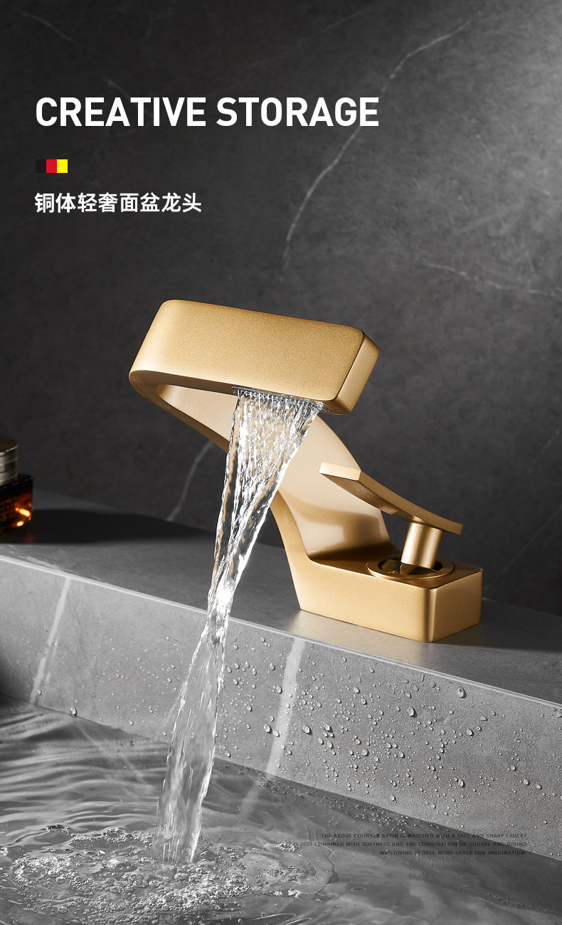 Cross-border light luxury washbasin, waterfall faucet, bathroom cold and hot, all-copper gold, Nordic creative faucet Specification drawing