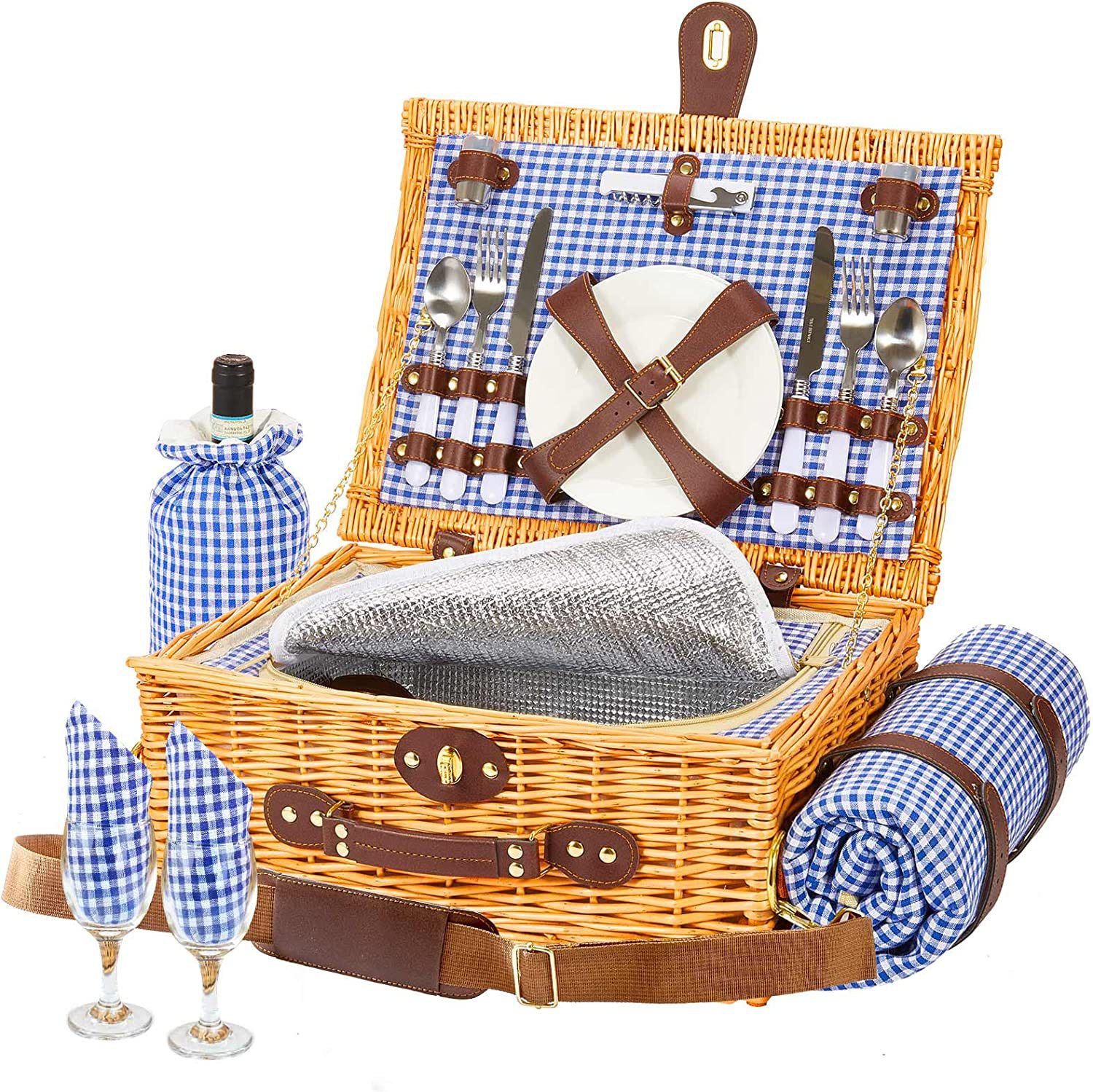 Cestas de picnic trenzadas de sauce Amazon nuevo tipo de mano con almohadillas de aislamiento de caña trenzadas de cestas de almacenamiento trenzadas al por mayor