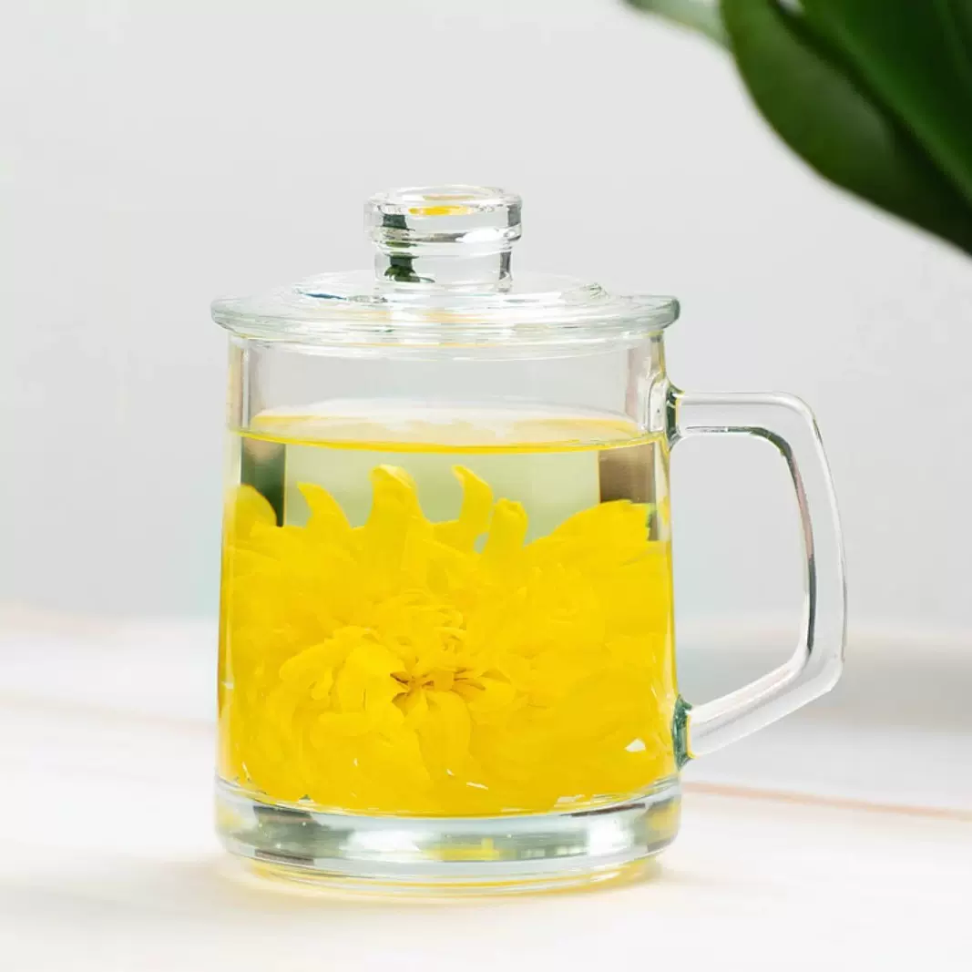 喜碧加厚耐热带把玻璃杯茶杯马克杯水杯茶楼带盖啤酒杯杯子批发