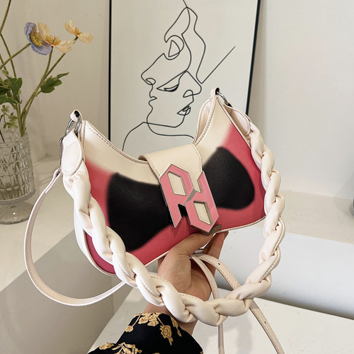 Cross-border crossbody bag for women 2024 new trendy texture shoulder bag fashion contrasting color braided twist shoulder strap armpit bag