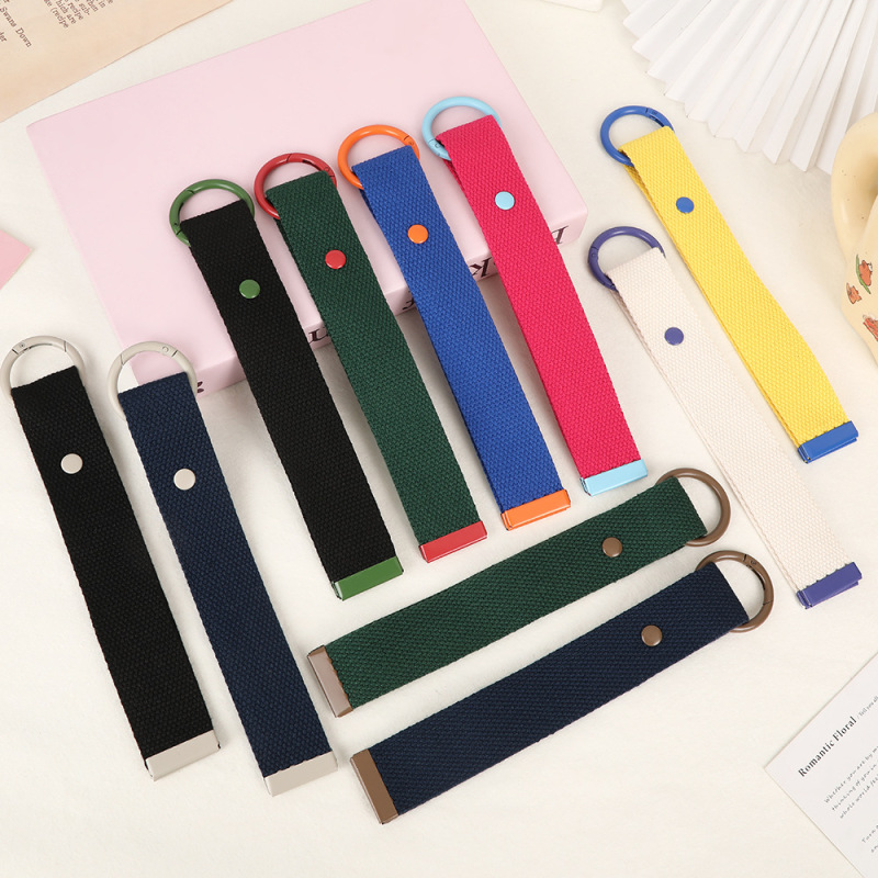 Korean Canvas Cotton Keychain DIY Keychain Lanyard Colorful Solid Color Ribbon Bag Tag Buckle Webbing