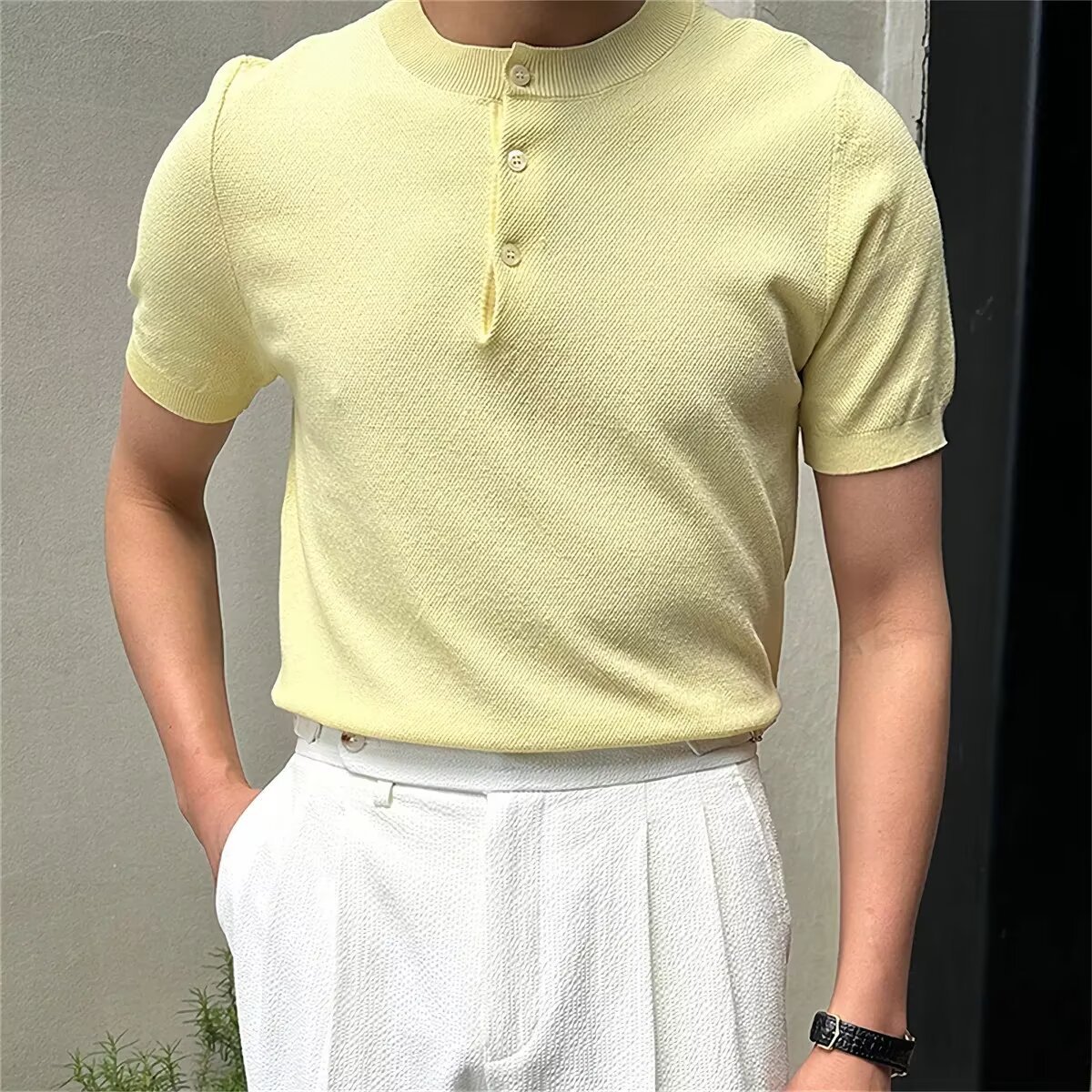Verano nueva camiseta de cuello Henry camiseta de manga corta hombre viejo viento de negocios de hielo de verano fábrica transfronteriza al por mayor