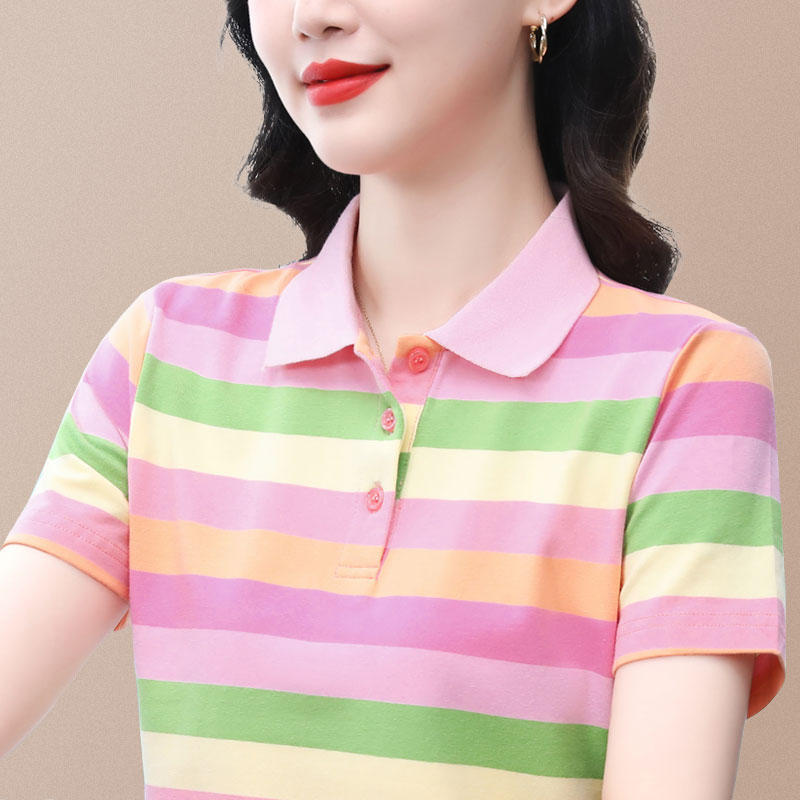 【95% Cotton, 5% Spandex】Short-Sleeved T-Shirt for Women, Collared Top, Sports Polo Shirt for Women 【95% Cotton, 5% Spandex】Short-Sleeved T-Shirt for Women, Collared Top, Sports Polo Shirt for Women