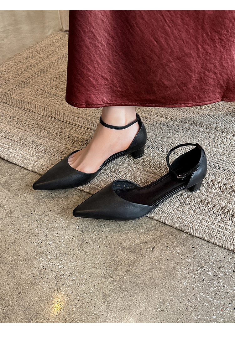 Sandal nữ mũi nhọn quai ngang gót vuông 3,5 cm phong cách Hàn Quốc — đen chi tiết 11