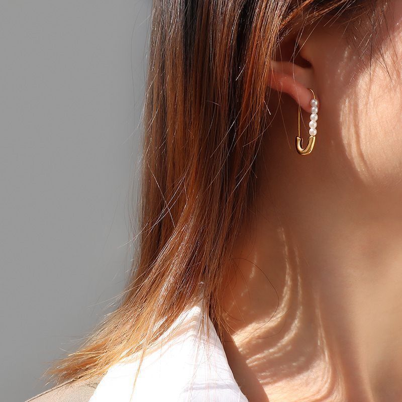 Imitation Pearl, Titanium Steel Material 1 Pair Lady Paper Clip Imitation Pearl Titanium Steel Plating Earrings
