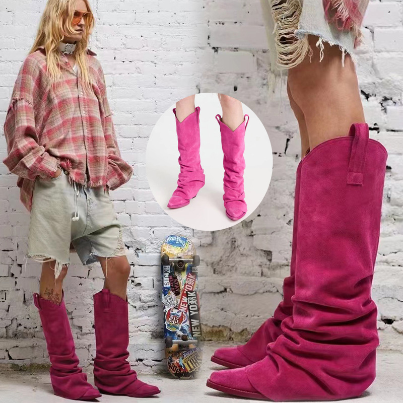High boots square toe wedge heel heels