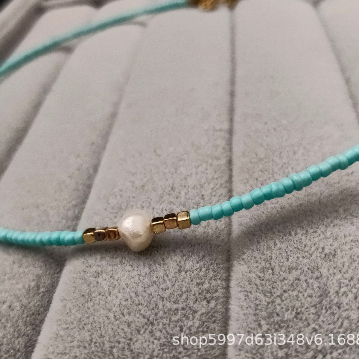 Perla de agua dulce azul turquesa 38 5CM