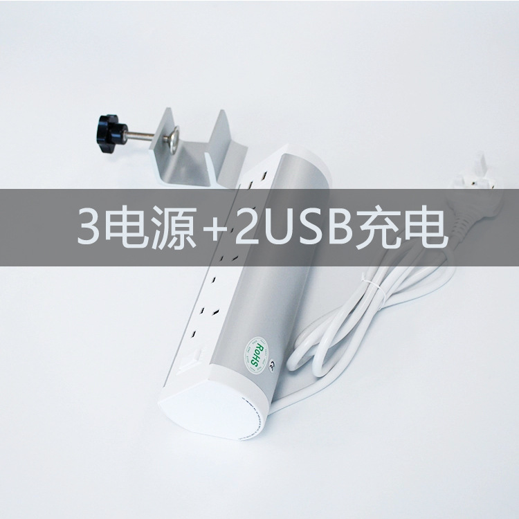 American-style desktop power outlet, multi-functional: 3 EU plugs + 2 USB charging ports&mdash;table-mounted, no drilling required