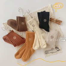 2024新品儿童袜子韩国ins潮袜加厚保暖毛线纯色男女童笑脸中筒袜