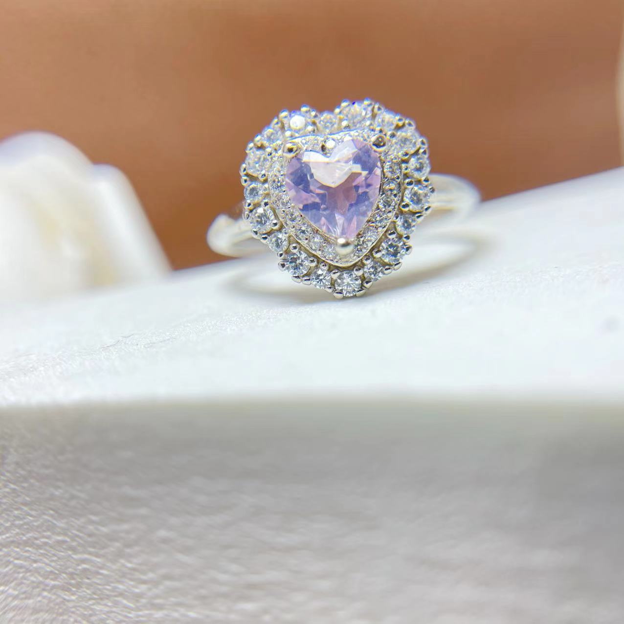 Elegant organic lavender ring with crystal with amethyst