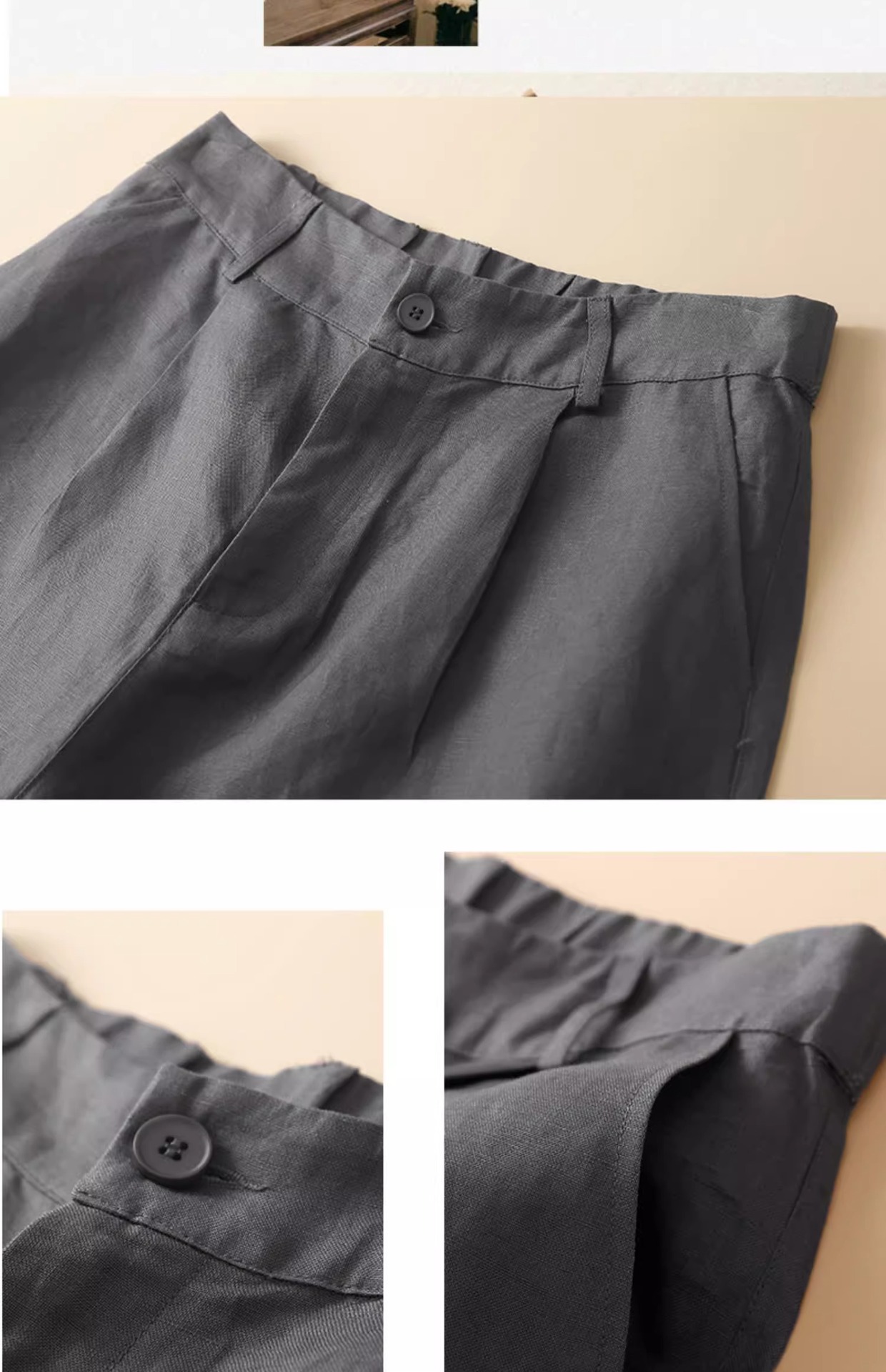 Quần short nữ ống rộng vải lanh cotton phong cách mới — Màu cam chi tiết 14