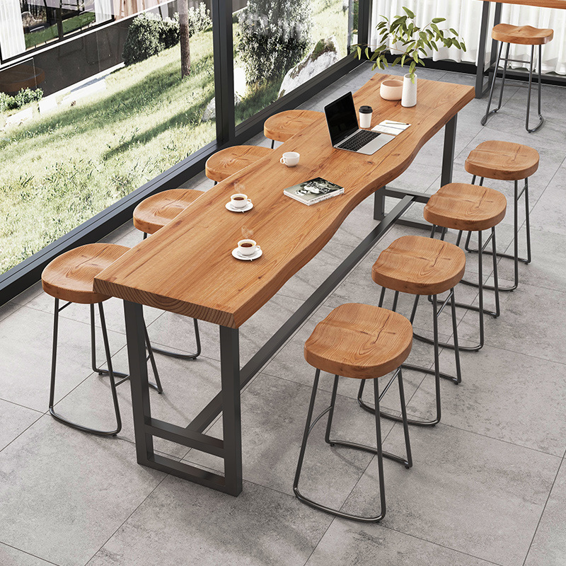 Bar Table Solid Wood Wall-Mounted Balcony Leisure Bar Table Cafe Dessert Milk Tea Shop Commercial High Table and Chair Combination