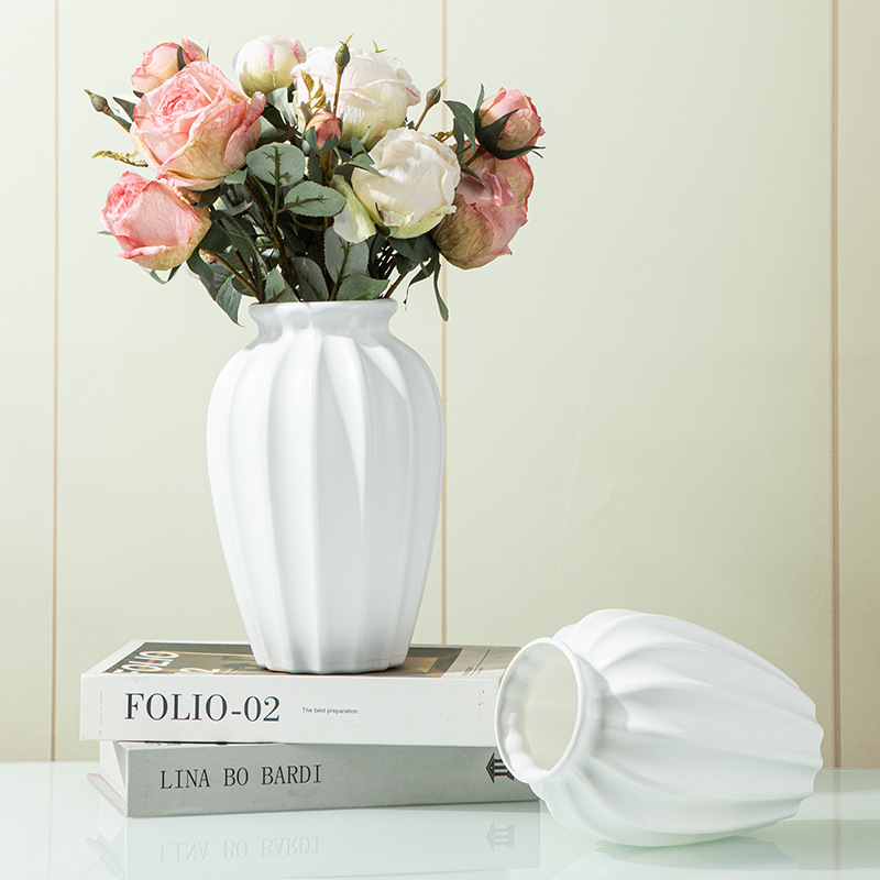 French-Style Ins-Style Vase, Floor-Standing Imitation Ceramic Plastic Flower Pot, Artificial Flowers, Vintage Home Decor Ornament, Dried Flowers