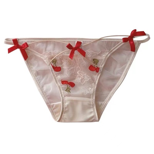 水果派对*精美刺绣性感内裤女纯欲网纱交叉蝴蝶结可爱少女三角裤