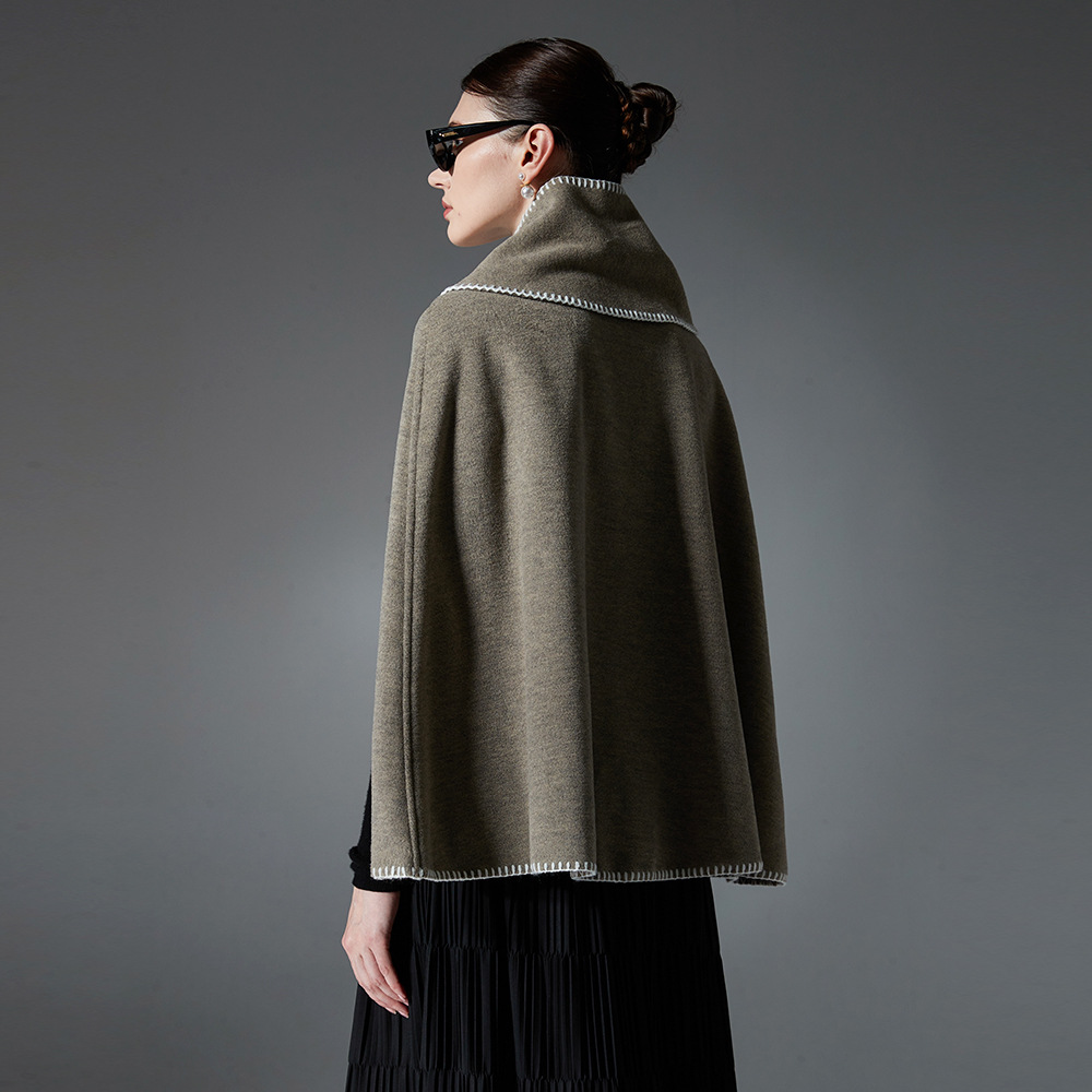 New Double-faced Woolen Goods Stitching Cape And Shawl