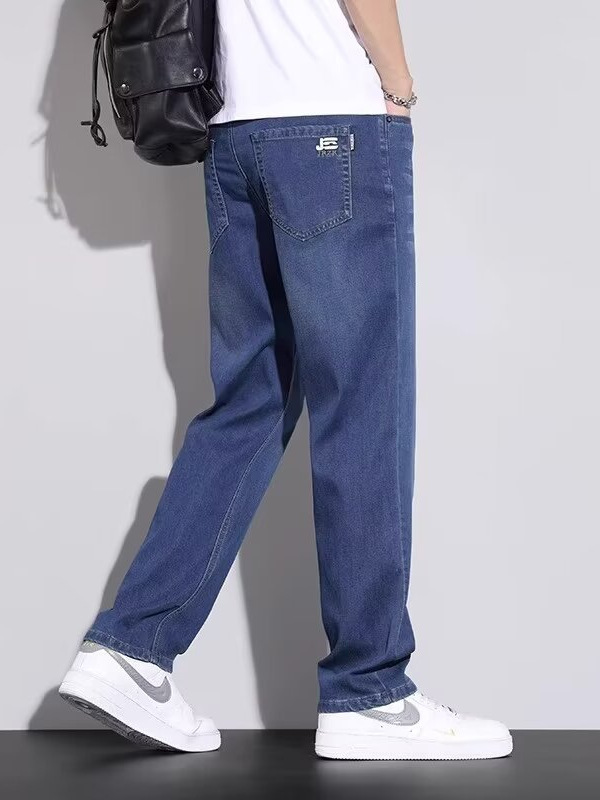 夏の新作万能テンセルジーンズメンズシンプル薄手メンズパンツトレンドルーズストレートパンツアイスシルクカジュアルパンツ