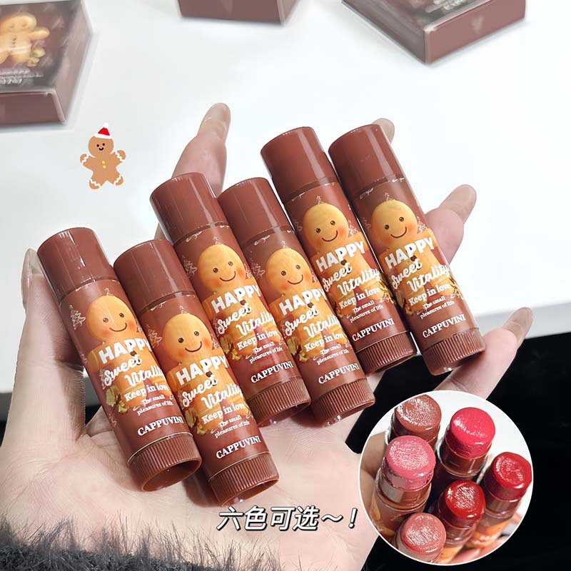 Cappuvini Gingerbread Man Juego de lápices labiales coloreados Hidratante, Hidratante, Nutre los labios, Cuidado de los labios, Raligera las líneas de los labios, Maquillaje transfronterizo