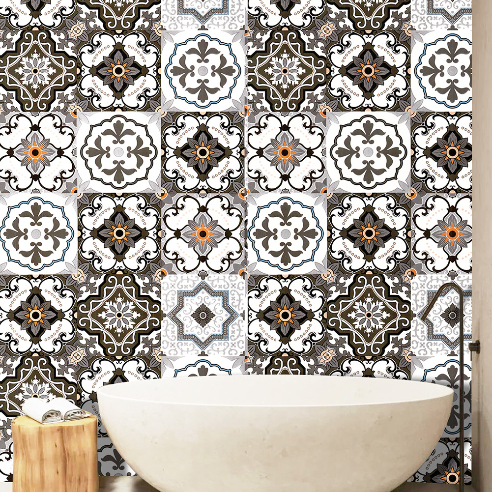 跨境复古民族风墙纸防水防油自粘墙围贴装饰家具玻璃卧室厨房墙贴