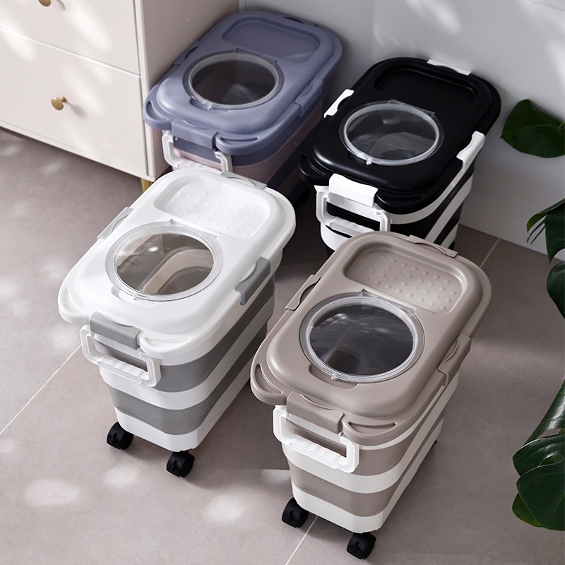 Cross-border foldable dog food container, sealed large-capacity food storage bin, moisture-proof storage jar
