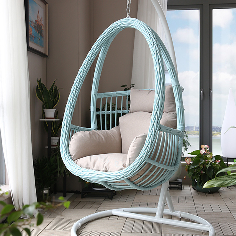Silla colgante individual de mimbre para exterior, tipo nido de pájaro, para balcón, patio, o interior, tipo columpio, en stock. image 10