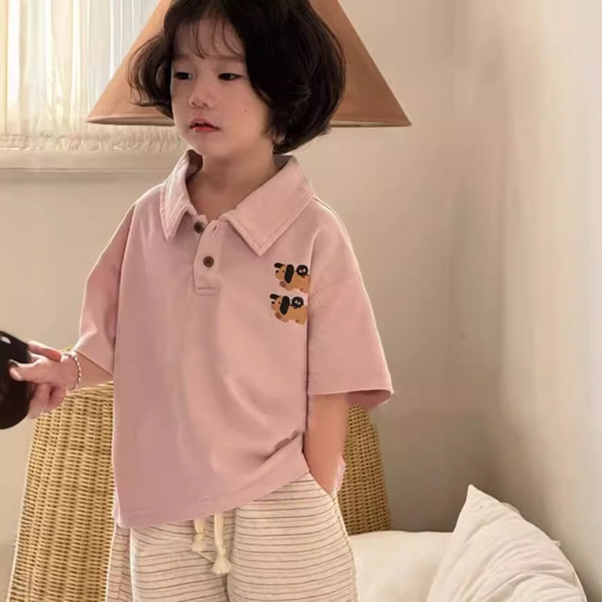 Korean children's collar T-shirt summer new baby loose casual children's POLO shirt middle child half-sleeve top