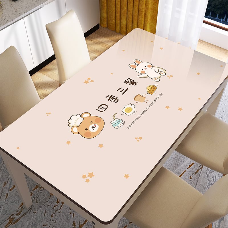 小熊早餐软玻璃餐桌垫桌布防水防水防油免洗网红爆款长方形桌面垫