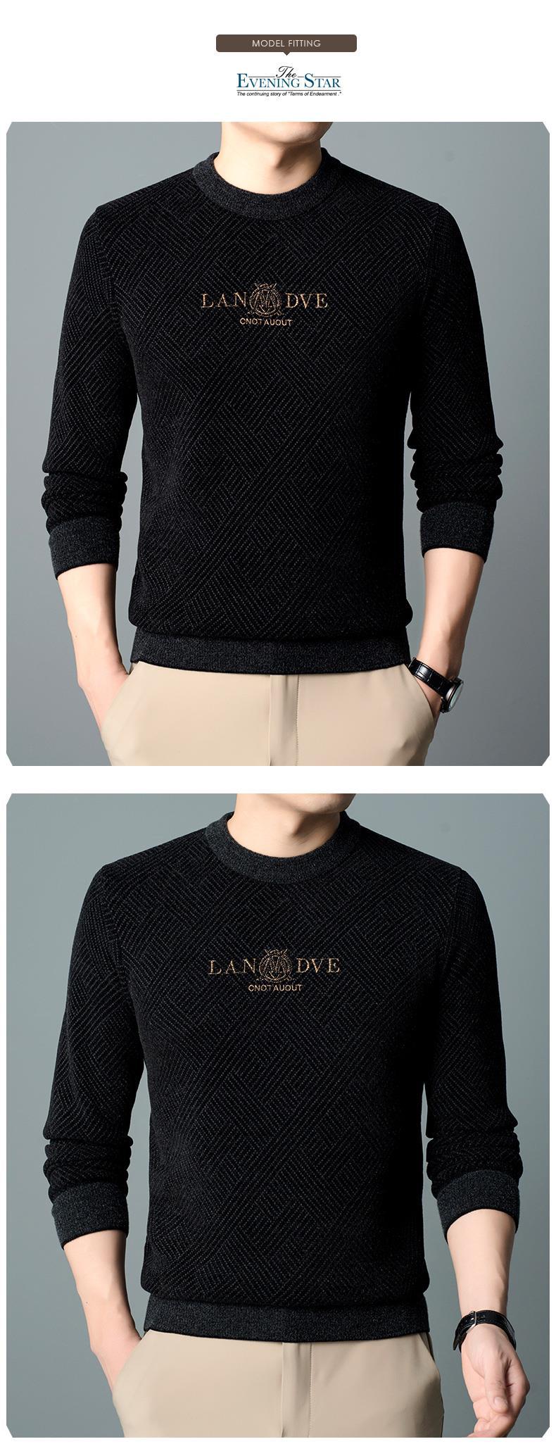 Pull homme brodée en chenille pour l'automne et l'hiver_voghion.com