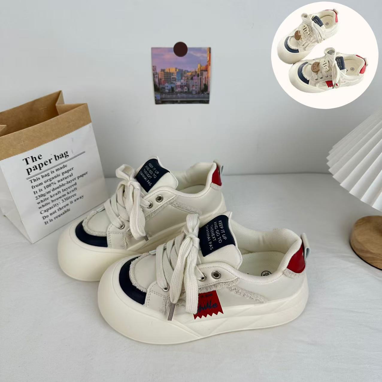 Yuanbo DIY nicho no golpea zapatos de deporte zapatos de mujer 2025 nuevos zapatos blancos de suela gruesa zapatos de todo fósforo zapatos de pan