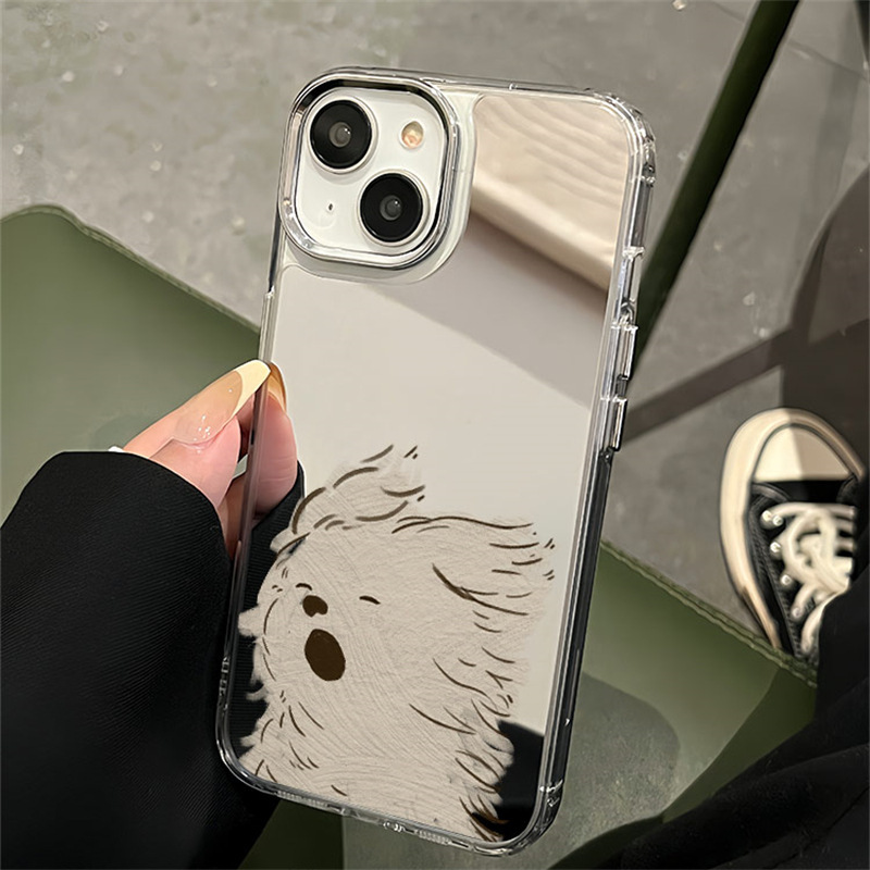 Messy and Funny Puppy in the Wind Mirror Case Suitable for Apple 14 Phone Case 15 New Model iPhone 13 Cute Design 16 Messy and Funny Puppy in the Wind Mirror Case Suitable for Apple 14 Phone Case 15 New Model iPhone 13 Cute Design 16