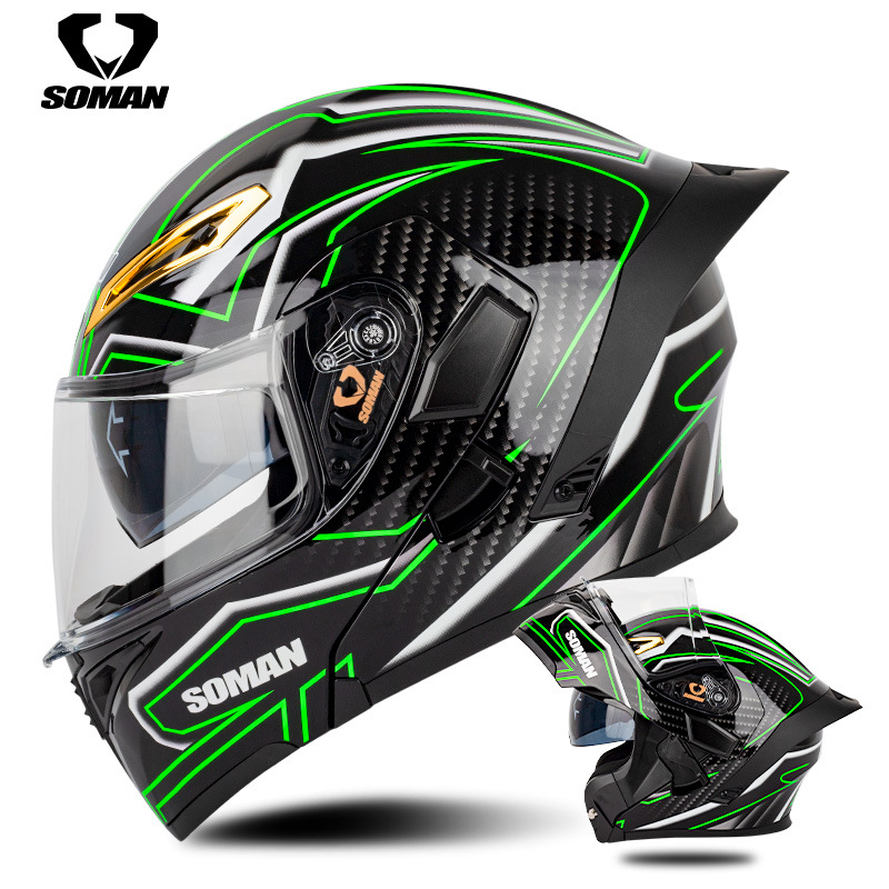 SOMAN casco de la motocicleta de los hombres y las mujeres de doble lente casco de la exposición de cuatro estaciones de montar casco completo SOMAN955-S