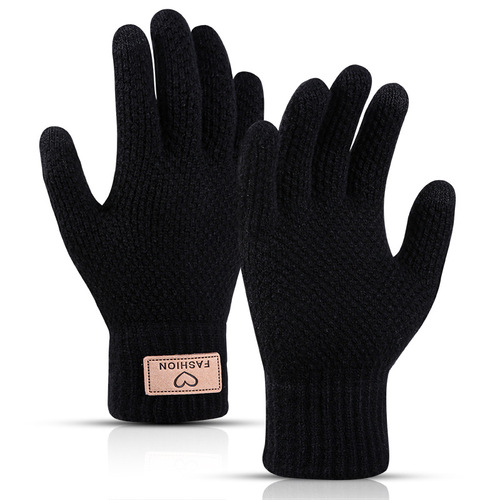 Winter new cross-border outdoor knitted pineapple pattern men's velvet anti-slip split-finger wool warm touch screen gloves