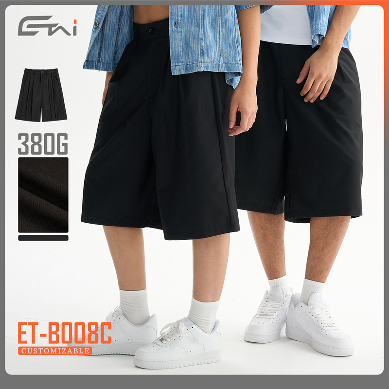 Etai Men's Clothing | Heavy Weightweight High Quality Knee Length Ruched Shorts Men's European and American Trend Loose Type Men's Casual Shorts