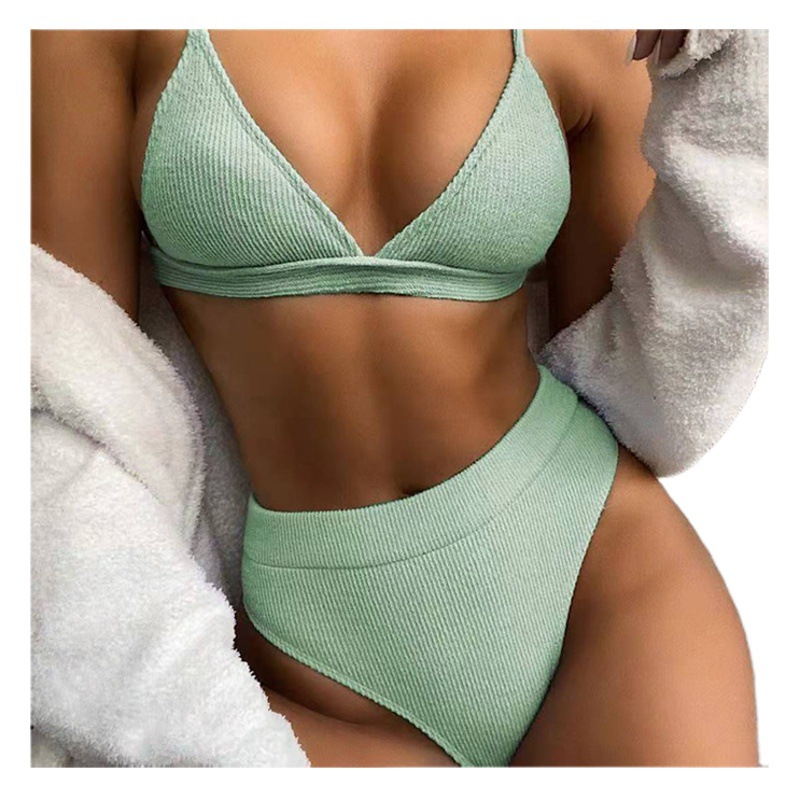 Bikini transfronterizo europeo y americano extranjero solo color sólido dividido sexy triángulo bikini traje de baño femenino fábrica traje de baño al por mayor