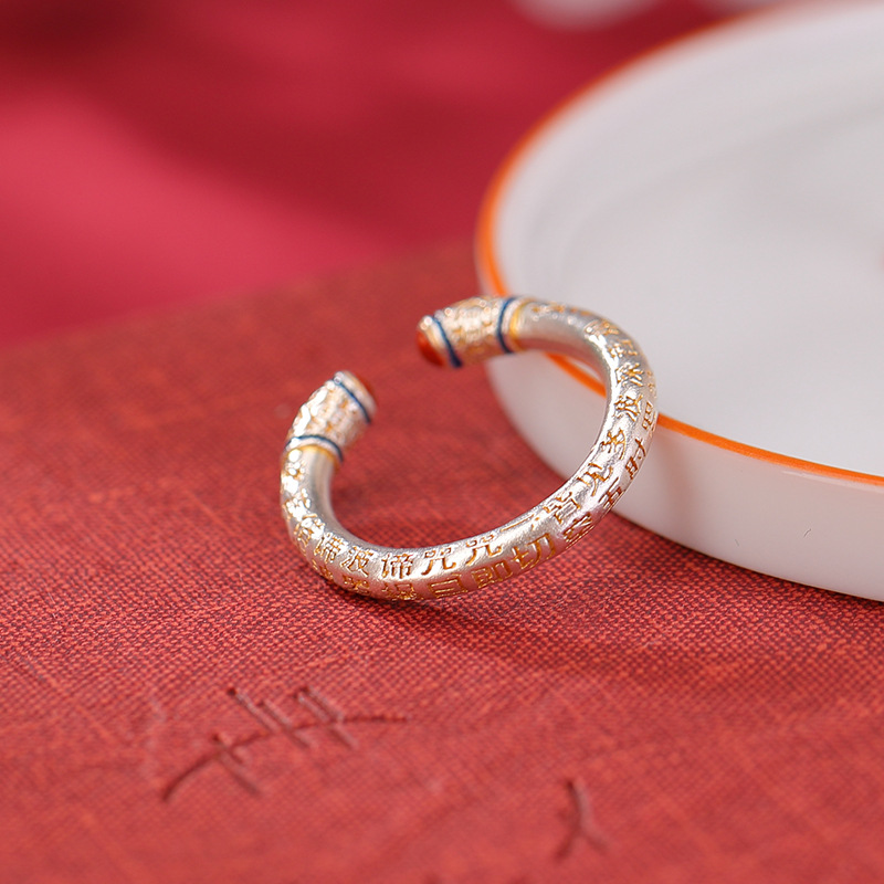 한 사슴 실버 S999.9 발 실버 국가 조수 수제 골드 공예 레트로 코인 하트 수트라 링 국가 스타일 기질 링