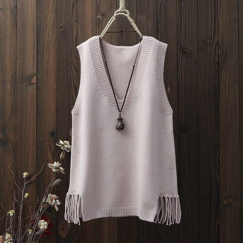 Women's Spring V-Neck Vest, Winter Short Student Knitted Sweater, Korean-Style All-Match Waistcoat