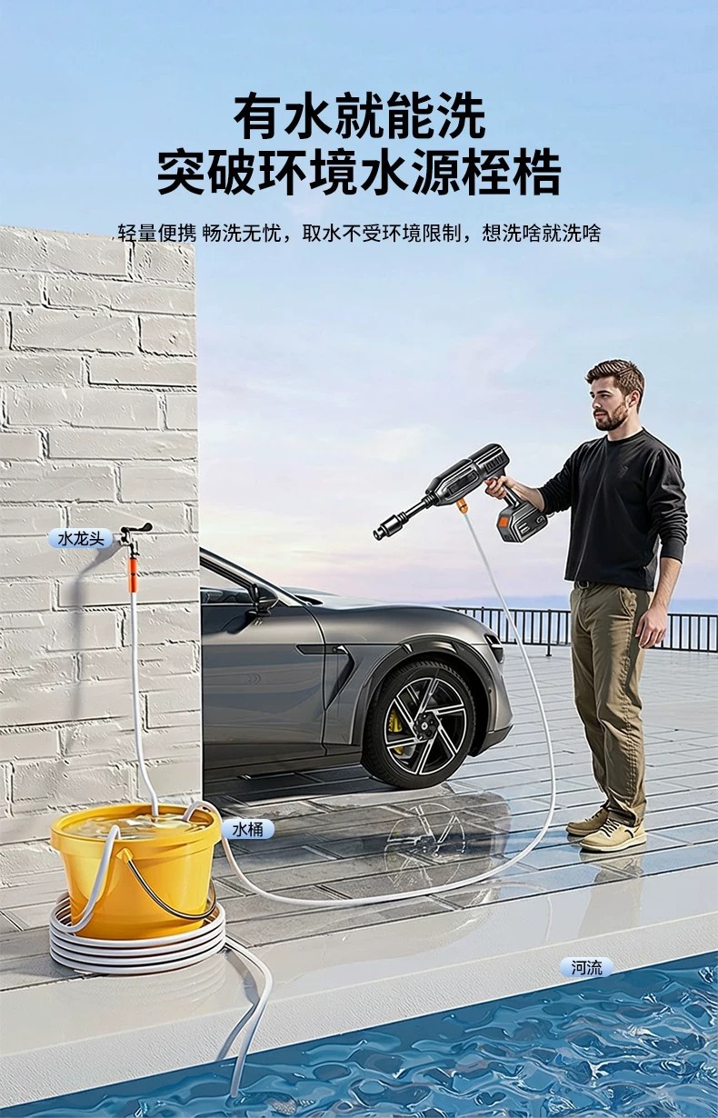 Wireless high-pressure car wash water gun, household car washer, rechargeable water spray gun, portable high-power lithium battery car wash gun