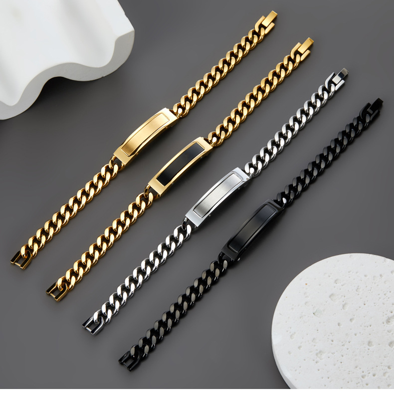 38g Weight Bracelets Classification 304 Stainless Steel Chain Material 1 Piece Quantity Hip-Hop Customization Laser Engraving Solid Color 304 Stainless Steel Plating Men's Bracelets Men's Chain Bracelets