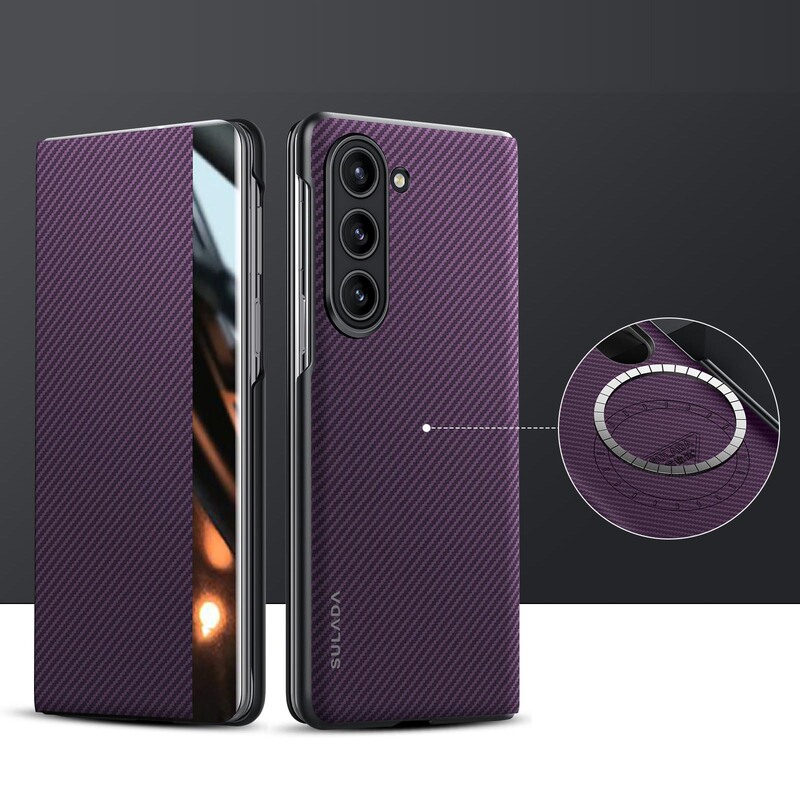 Sulada Is Suitable for Samsung Z Fold4/5/6 Carbon Fiber Leather Case Flip Magnetic Protective Cover 7 Card Phone Case