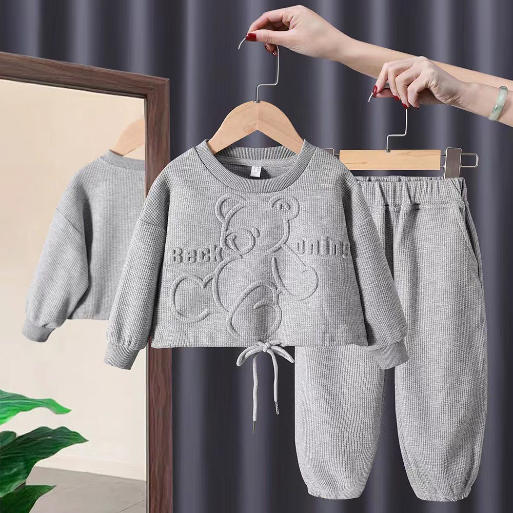 Kids Clothing Sets Children's Clothing Type Long Sleeve Sleeve Length Cotton Fabric Type Basic Cartoon Solid Color Cotton Girls Clothing Sets