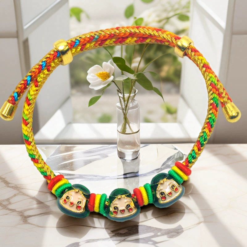 Children's red rope bracelet, hand-woven colorful cord, adjustable length